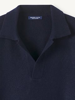 Navy Scottish Cashmere Long Sleeve Knit Polo - Proper Cloth