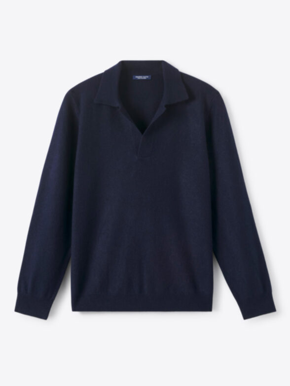 Thumb Photo of Navy Scottish Cashmere Long Sleeve Knit Polo