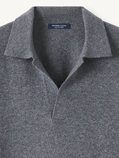 Grey Scottish Cashmere Long Sleeve Knit Polo | Proper Cloth
