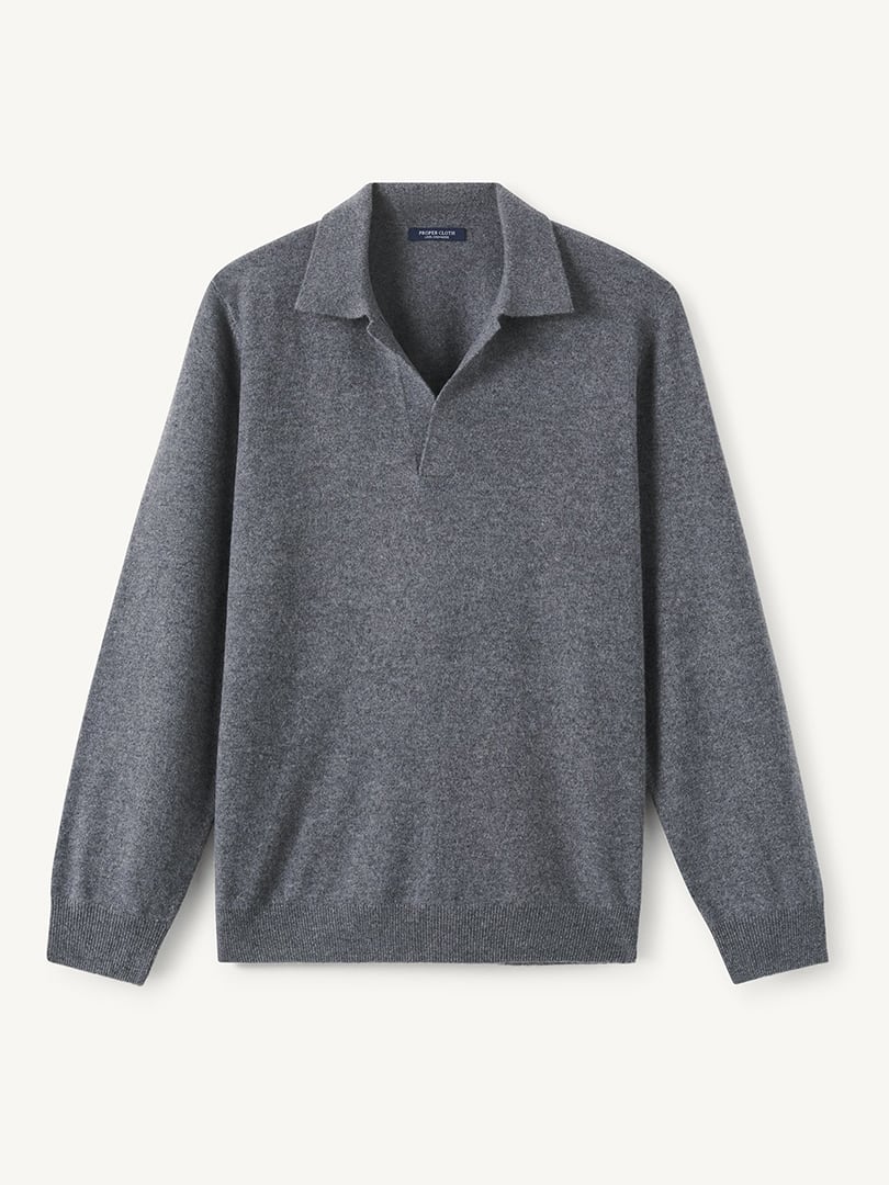 knee length dresses for ladies Gray long sleeve polo shirt main image 0
