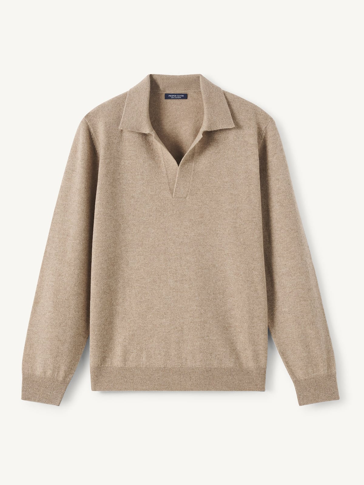 Taupe Scottish Cashmere Long Sleeve Knit Polo | Proper Cloth