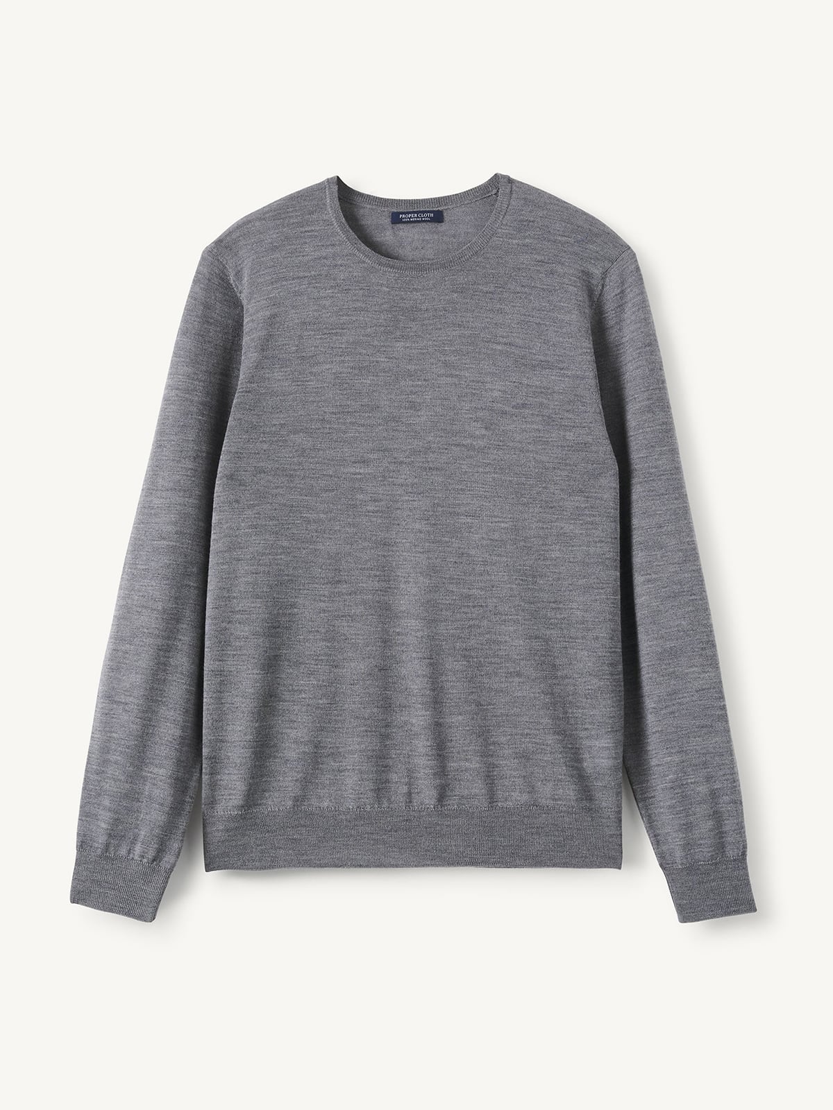 Grey Easy Care Merino Wool Crewneck Sweater - Proper Cloth