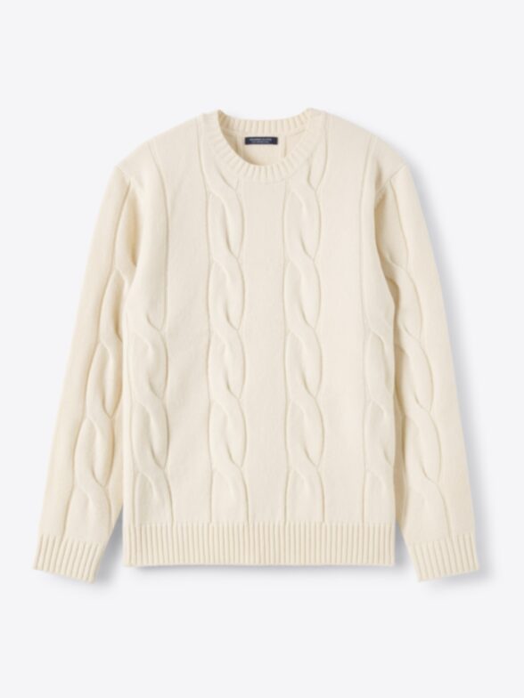 Thumb Photo of Cream Merino Wool Cable Crewneck Sweater