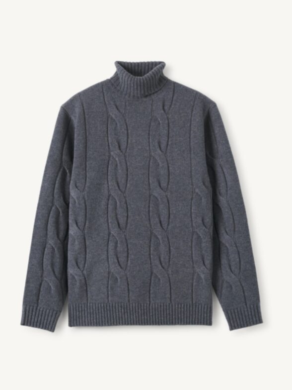 Thumb Photo of Charcoal Merino Wool Cable Turtleneck Sweater