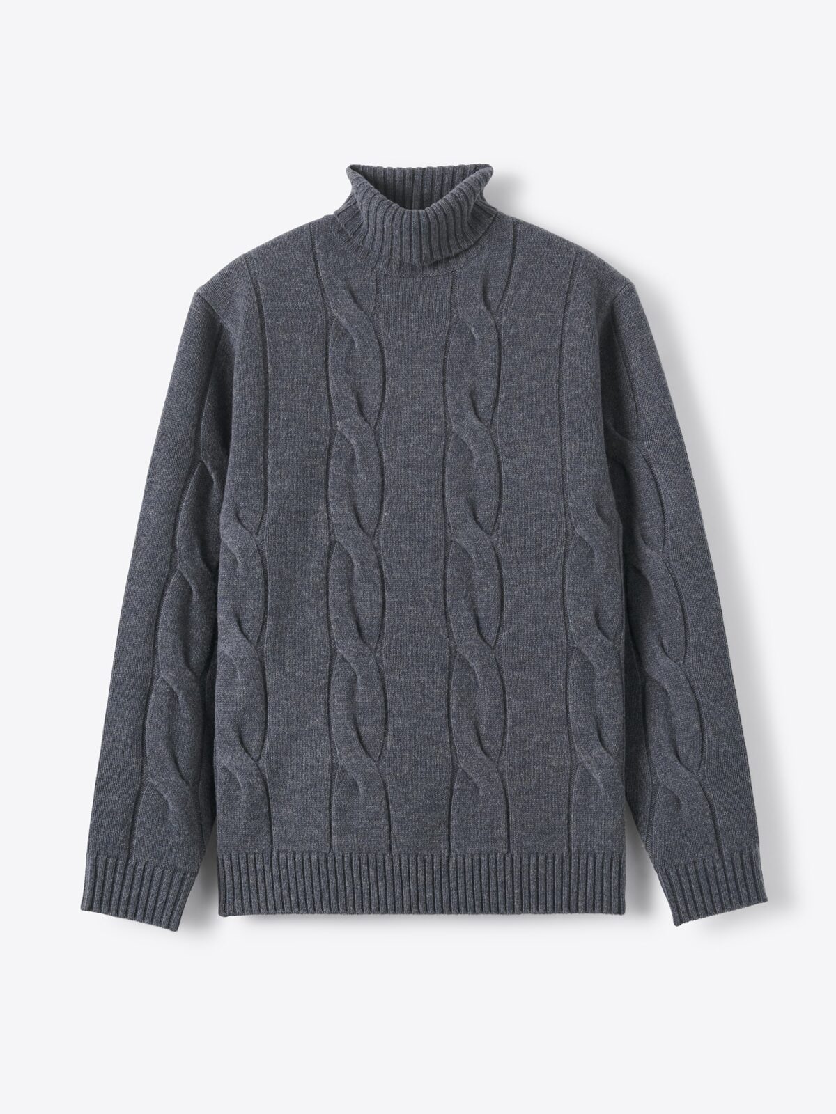 Charcoal Merino Wool Cable Turtleneck Sweater