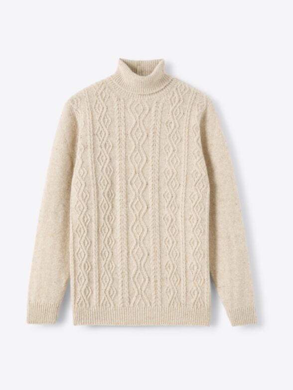 Thumb Photo of Beige Italian Merino Aran Turtleneck Sweater