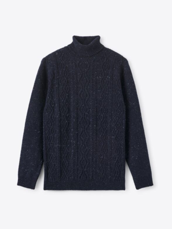 Thumb Photo of Navy Donegal Italian Merino Wool Aran Turtleneck Sweater