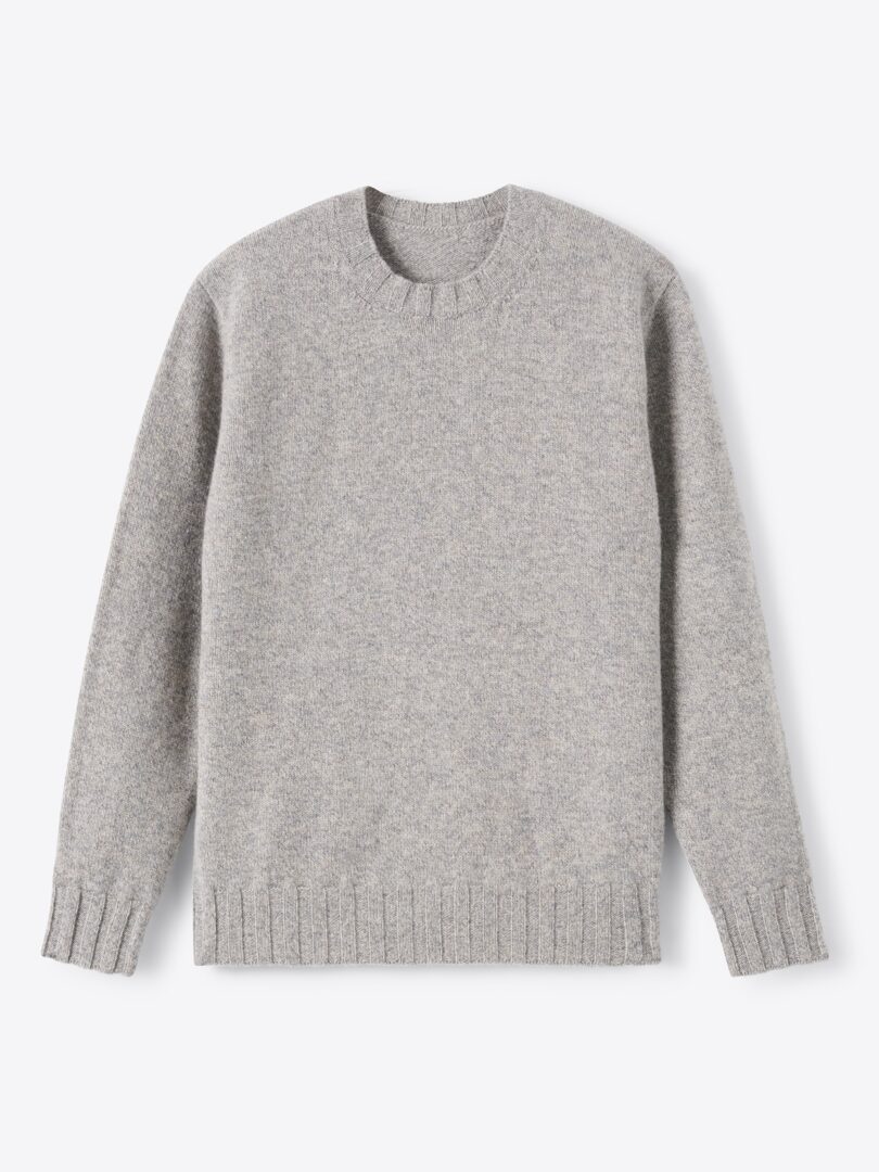 Men’s Greige Italian Merino Wool Mouliné Crewneck Sweater Thumb