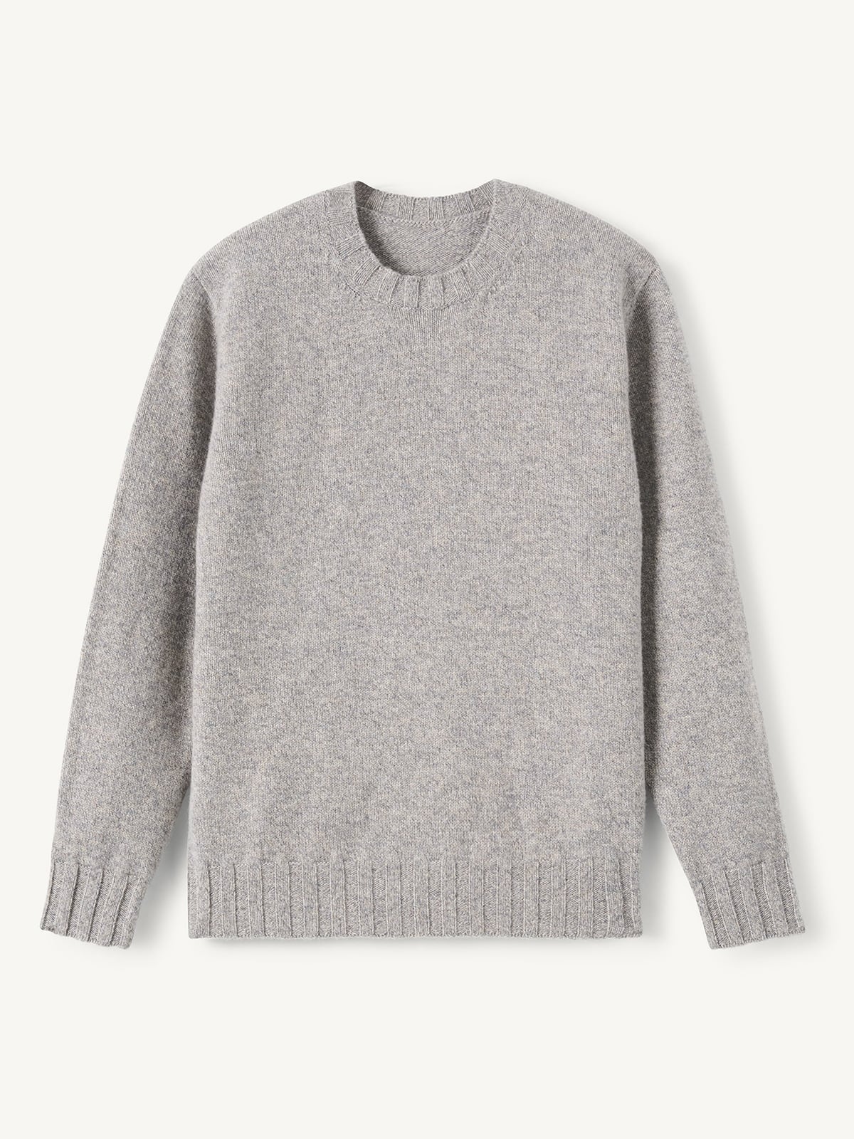 Greige Italian Merino Wool Mouliné Crewneck Sweater - Proper Cloth