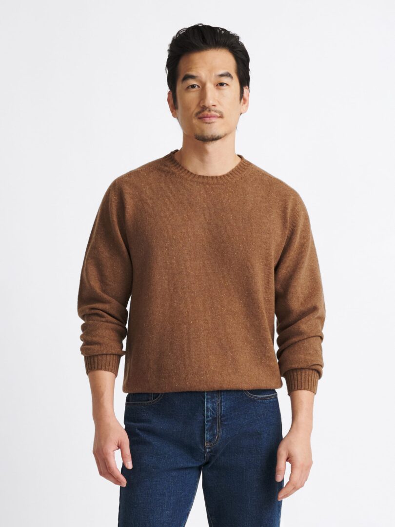 Whiskey Italian Merino Wool Donegal Crewneck Sweater Thumb Detail
