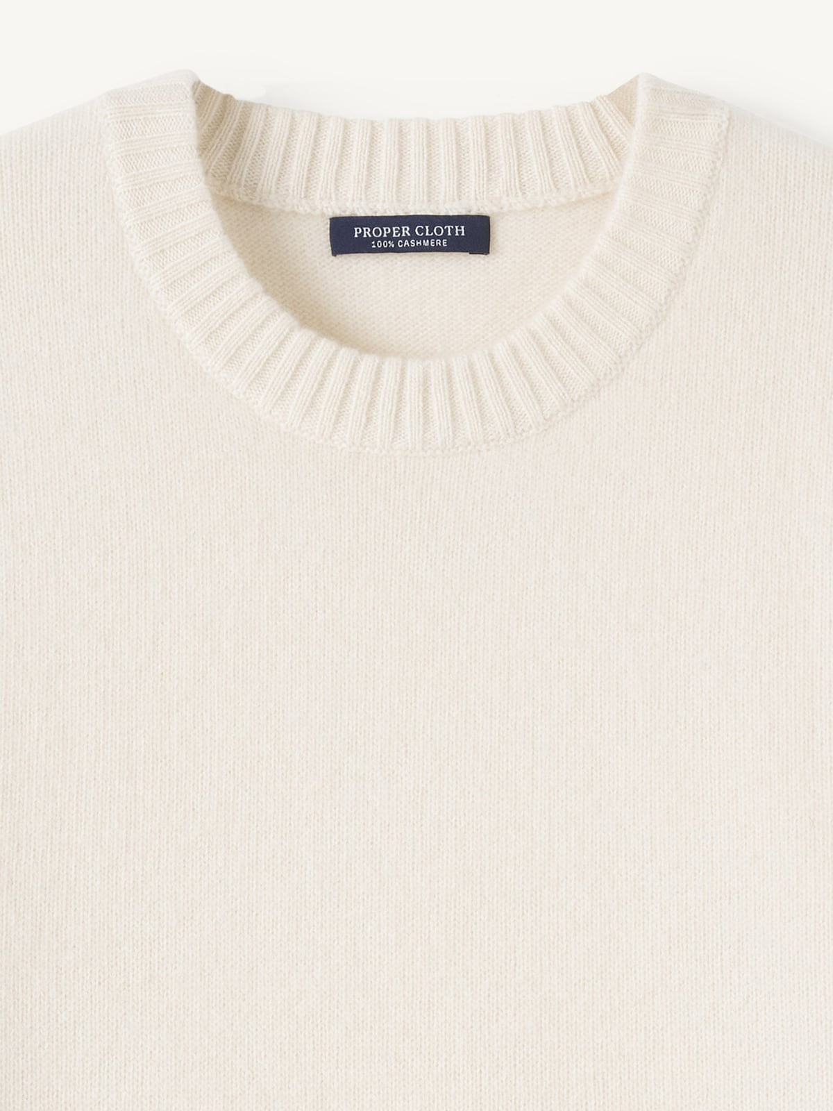 Cream Heritage Mid Gauge Cashmere Crewneck Sweater | Proper Cloth