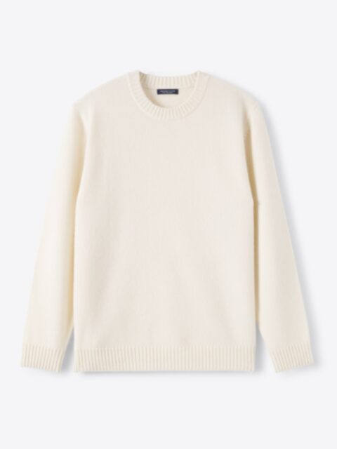 Cream Scottish Cashmere Crewneck Sweater by Proper Cloth