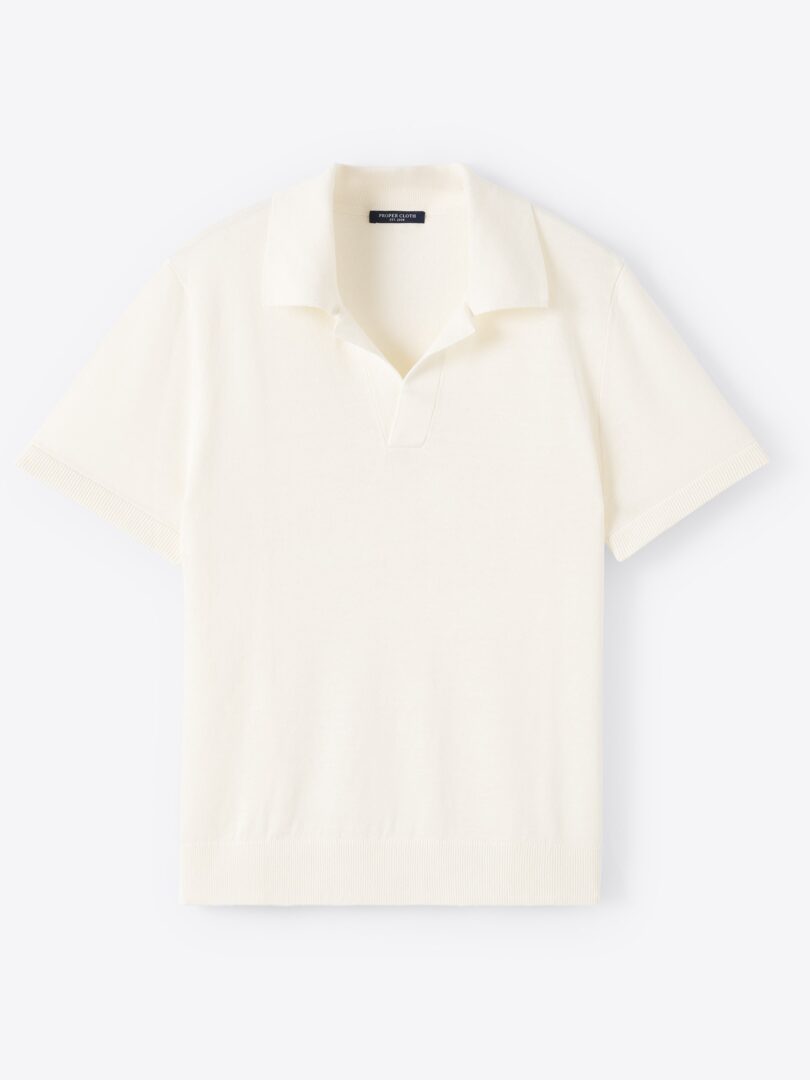 Men’s Cream Linen Blend Knit Polo Thumb