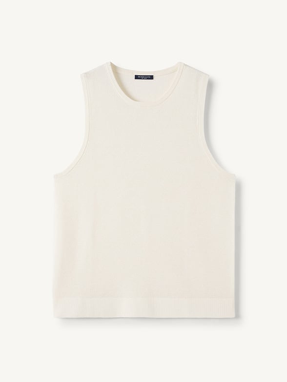Thumb Photo of Cream Linen Blend Mesh Knit Tank