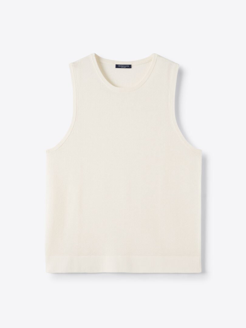 Men’s Cream Linen Blend Mesh Knit Tank Thumb