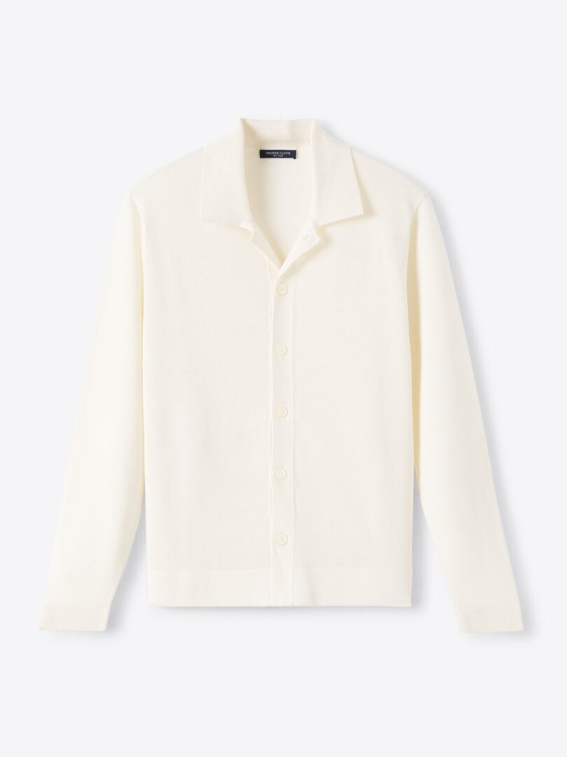 Men’s Cream Linen Blend Knit Shirt Thumb