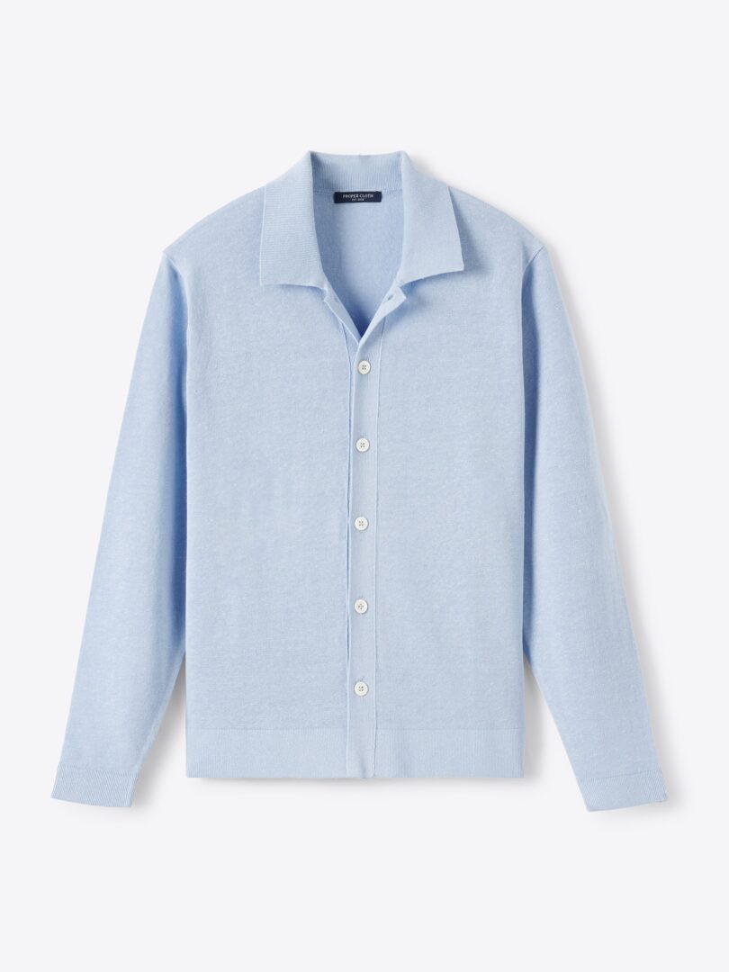 Men’s Light Blue Linen Blend Knit Shirt Thumb