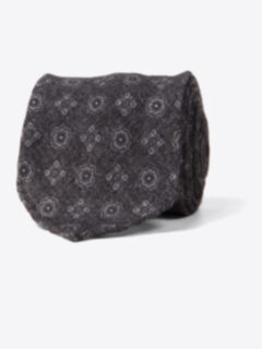 Biella Charcoal Printed Wool Tie Product Thumbnail 1