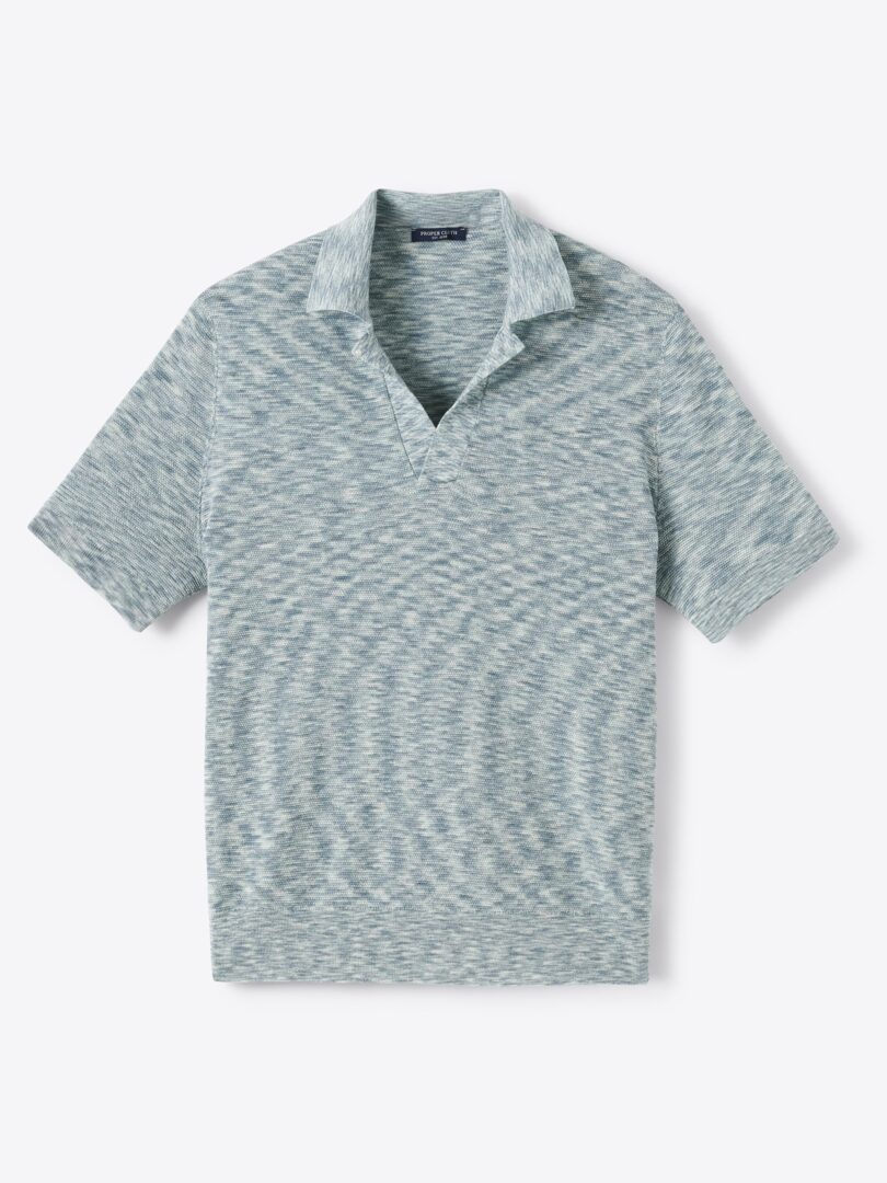 Men’s Aqua Italian Space-Dye Cotton Knit Polo Thumb