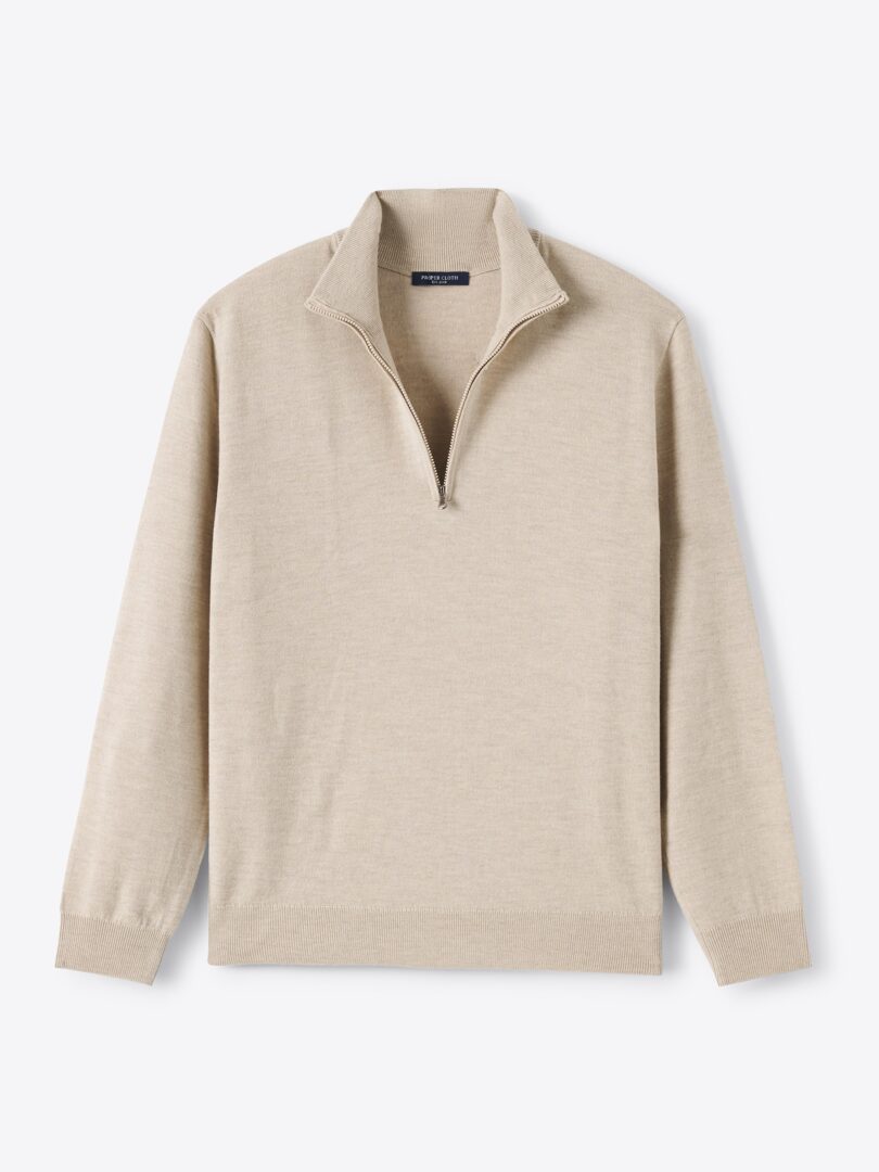 Men’s Beige Merino and Silk Half-Zip Sweater Thumb