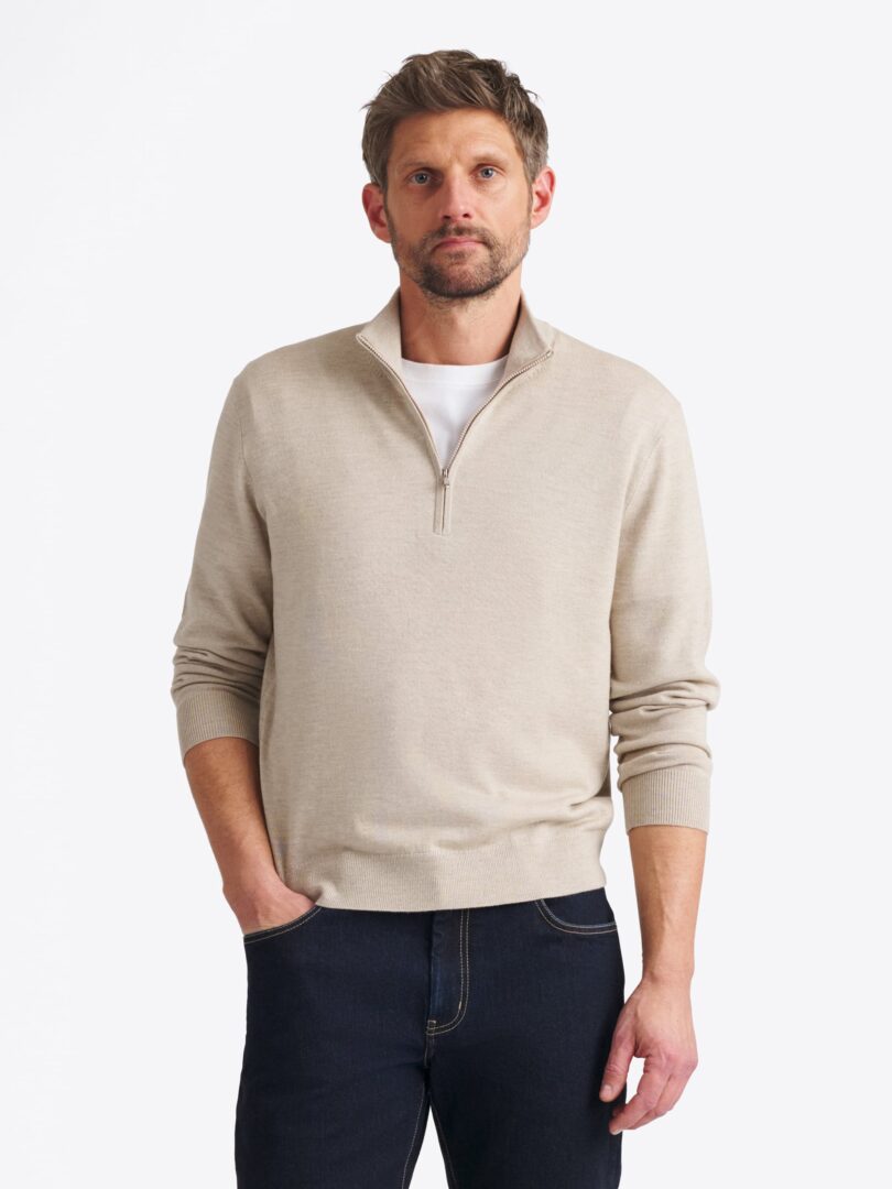 Beige Merino and Silk Half-Zip Sweater Thumb Detail
