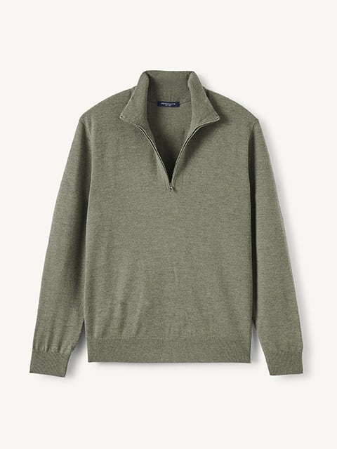Dark Slate Merino and Silk Half-Zip Sweater | Proper Cloth
