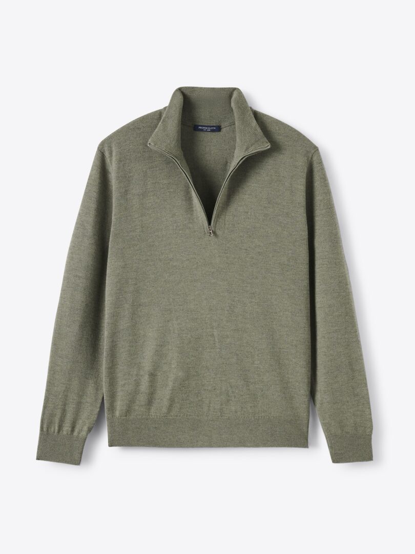 Men’s Moss Merino and Silk Half-Zip Sweater Thumb