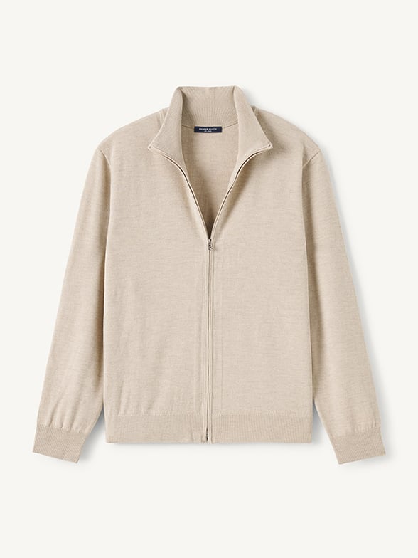 Thumb Photo of Beige Merino and Silk Full-Zip Sweater