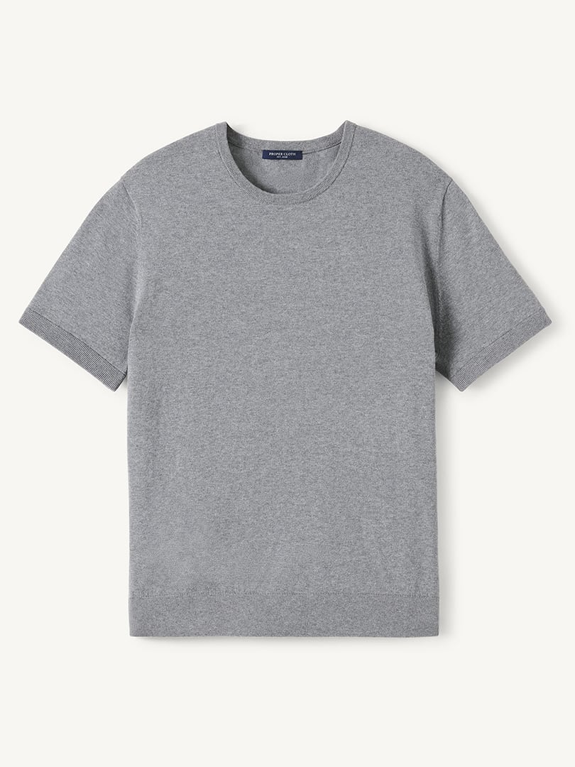Men’s Grey Cotton and Cashmere Knit T-Shirt Thumb