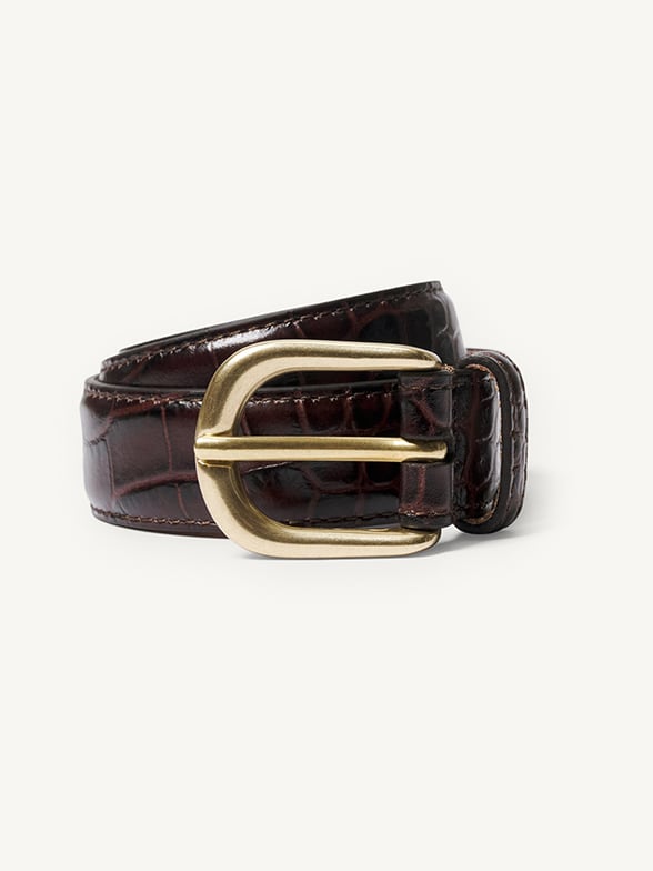 Thumb Photo of Italian Brown Embossed Alligator Narrow Belt