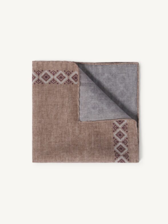 Thumb Photo of Faded Brown Wool and Cotton Double Face Pocket Square