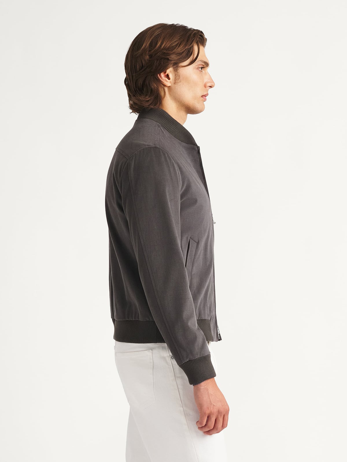 Wythe 2.0 Grey Shaved Cotton Bomber Jacket | Proper Cloth