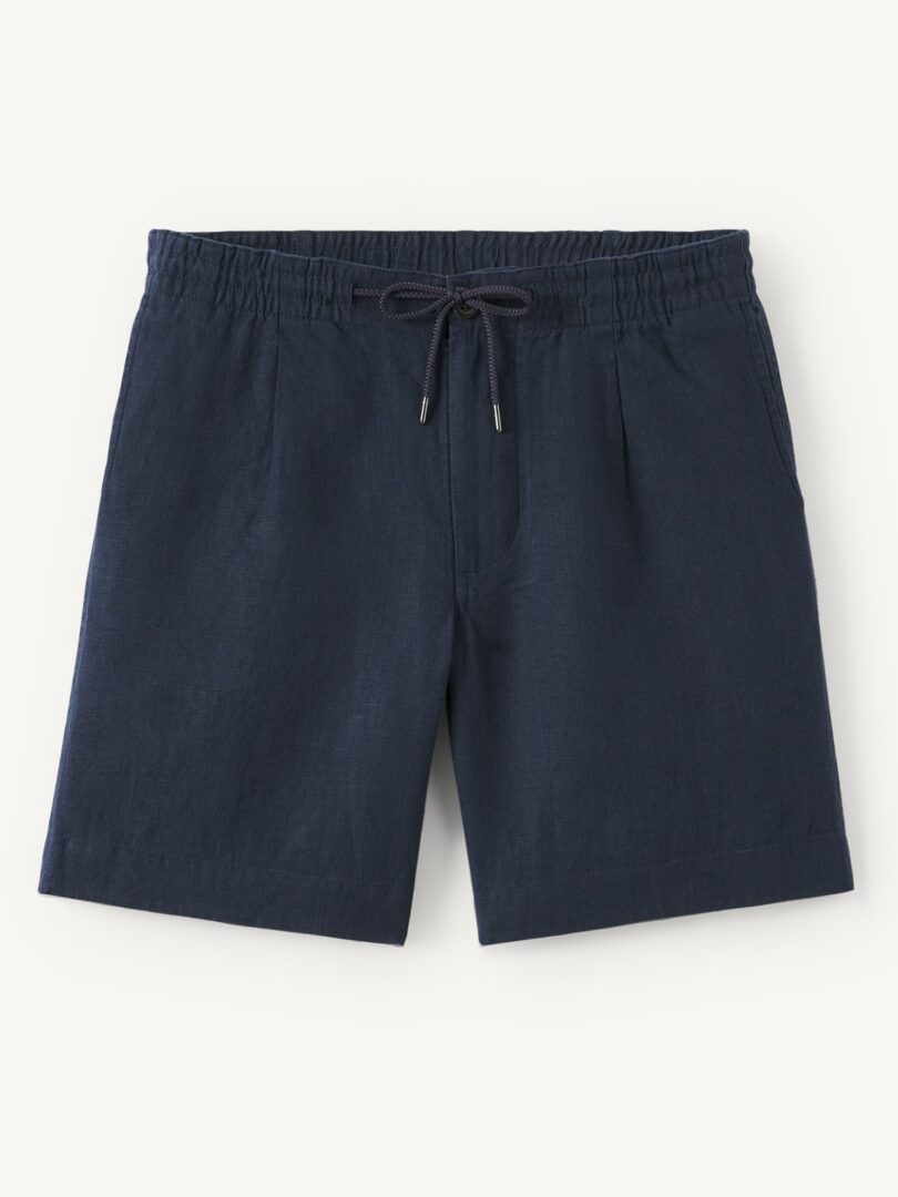 Men’s Navy Linen Drawstring Palermo Shorts Thumb