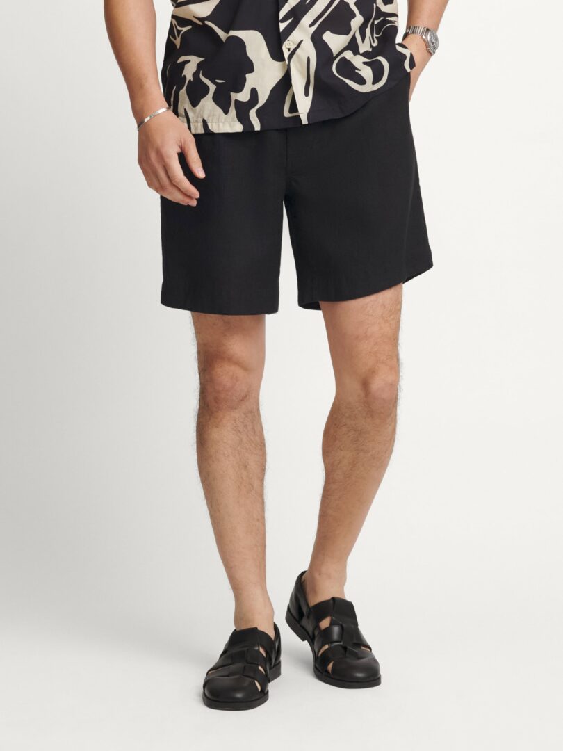 Black Linen Drawstring Palermo Shorts Thumb Detail