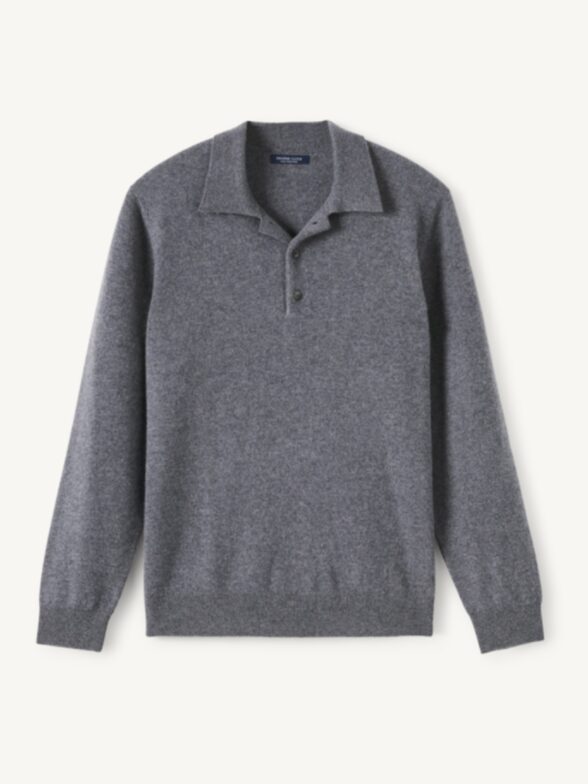 Thumb Photo of Grey Scottish Cashmere Long Sleeve Knit Polo