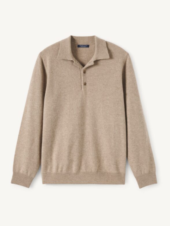 Thumb Photo of Taupe Scottish Cashmere Long Sleeve Knit Polo
