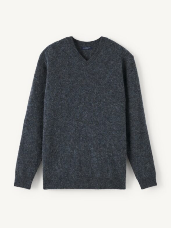Thumb Photo of Navy Melange Italian Brushed Alpaca V-Neck Sweater