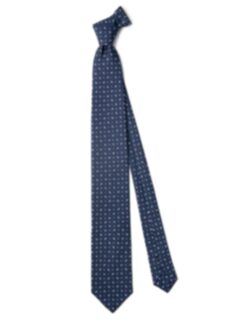 Navy and Light Blue Small Paisley Print Silk Tie Product Thumbnail 3