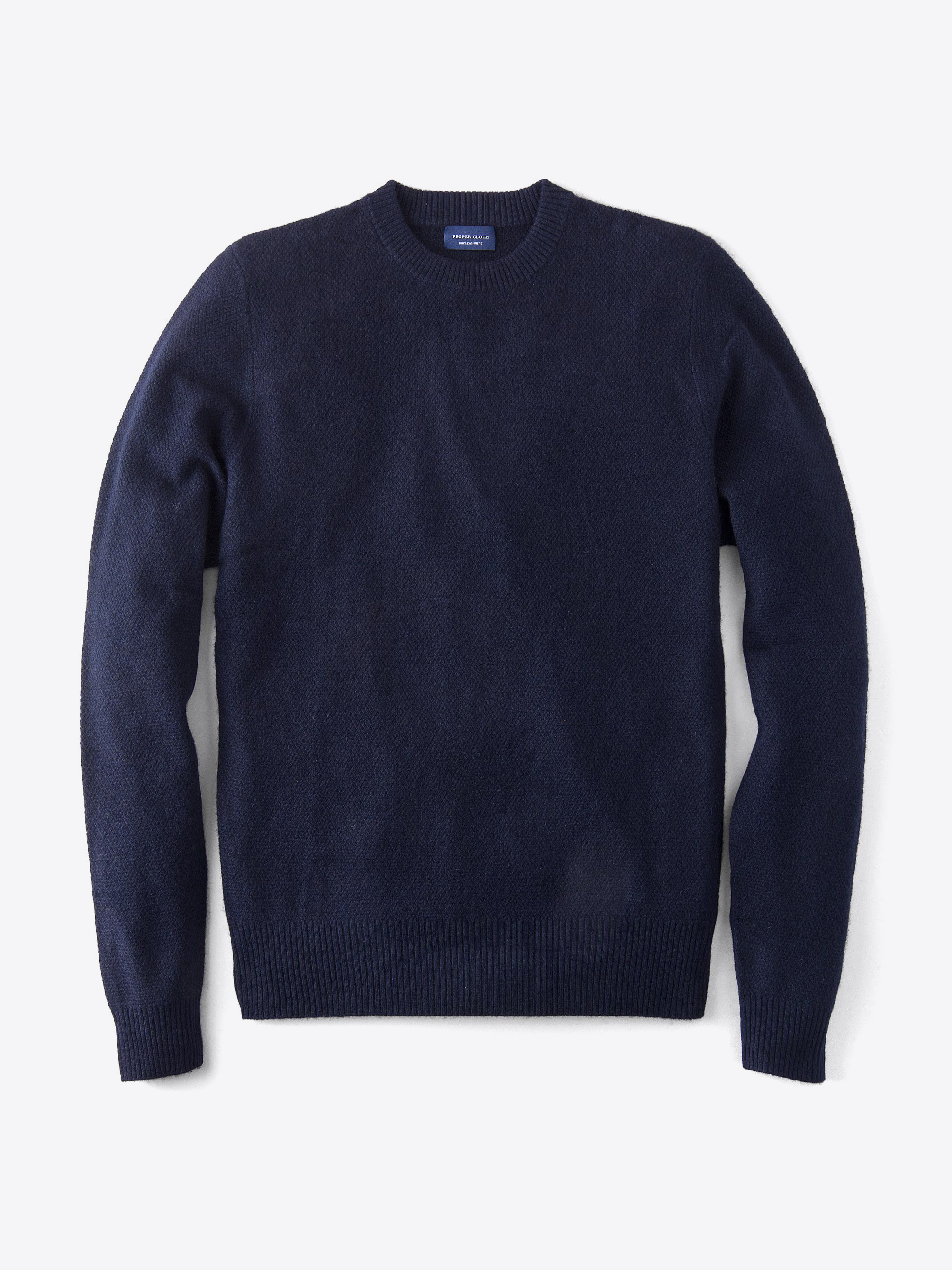 Zoom Image of Navy Cobble Stitch Cashmere Sweater
