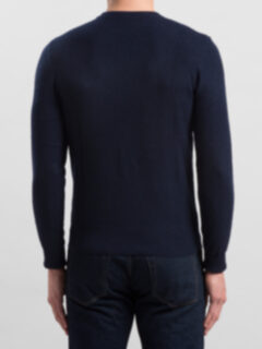 Navy Cobble Stitch Cashmere Sweater Product Thumbnail 5