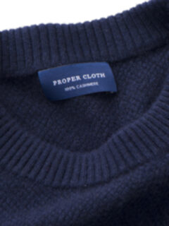 Navy Cobble Stitch Cashmere Sweater Product Thumbnail 2