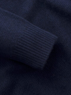 Navy Cobble Stitch Cashmere Sweater Product Thumbnail 3