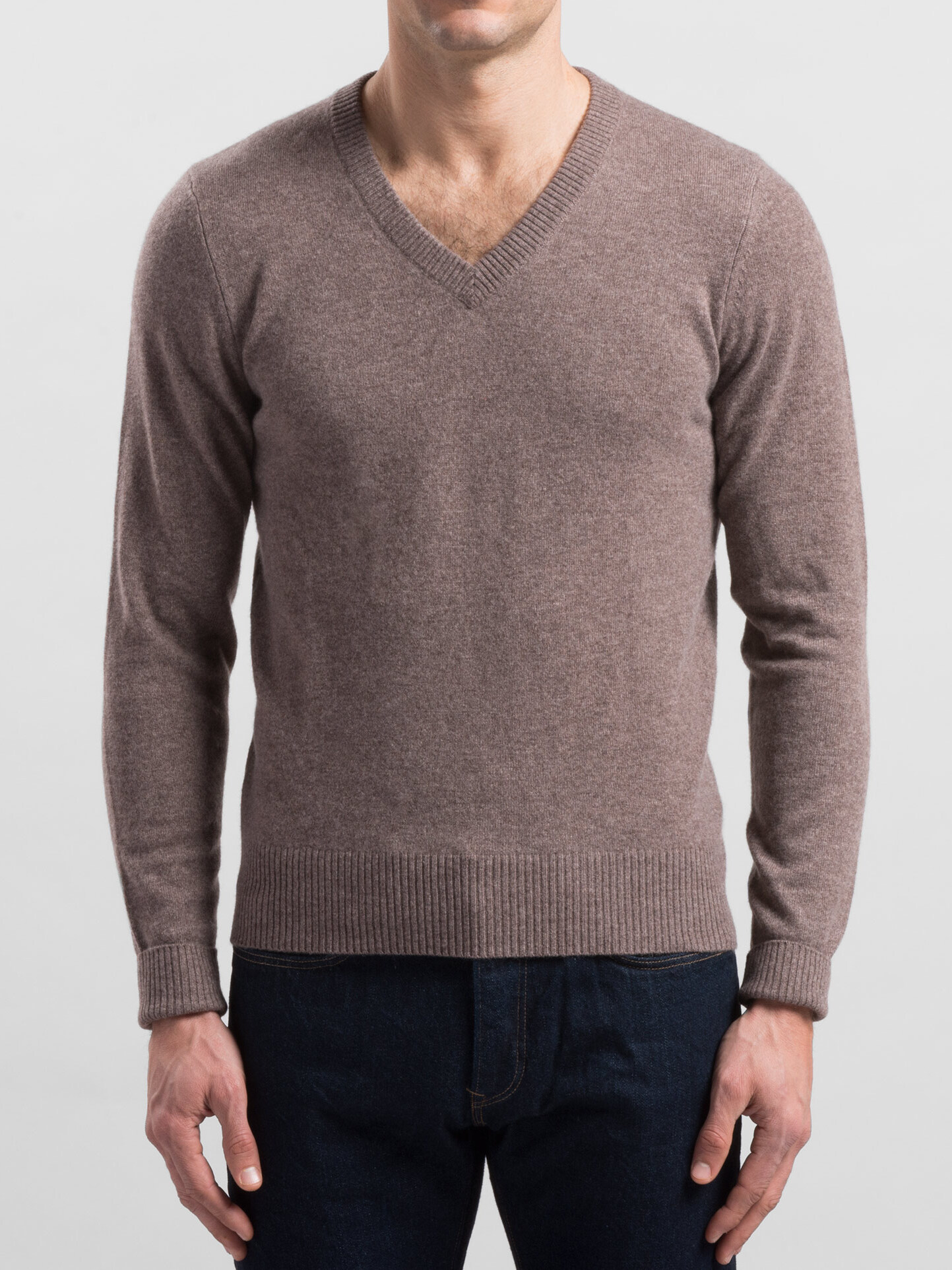 Beige Cashmere V-Neck Sweater by Proper Cloth