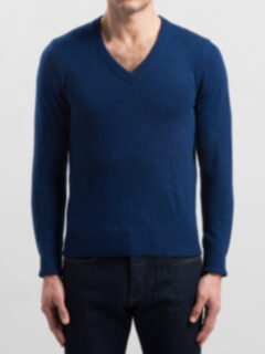 Royal Blue Cashmere V-Neck Sweater Product Thumbnail 4