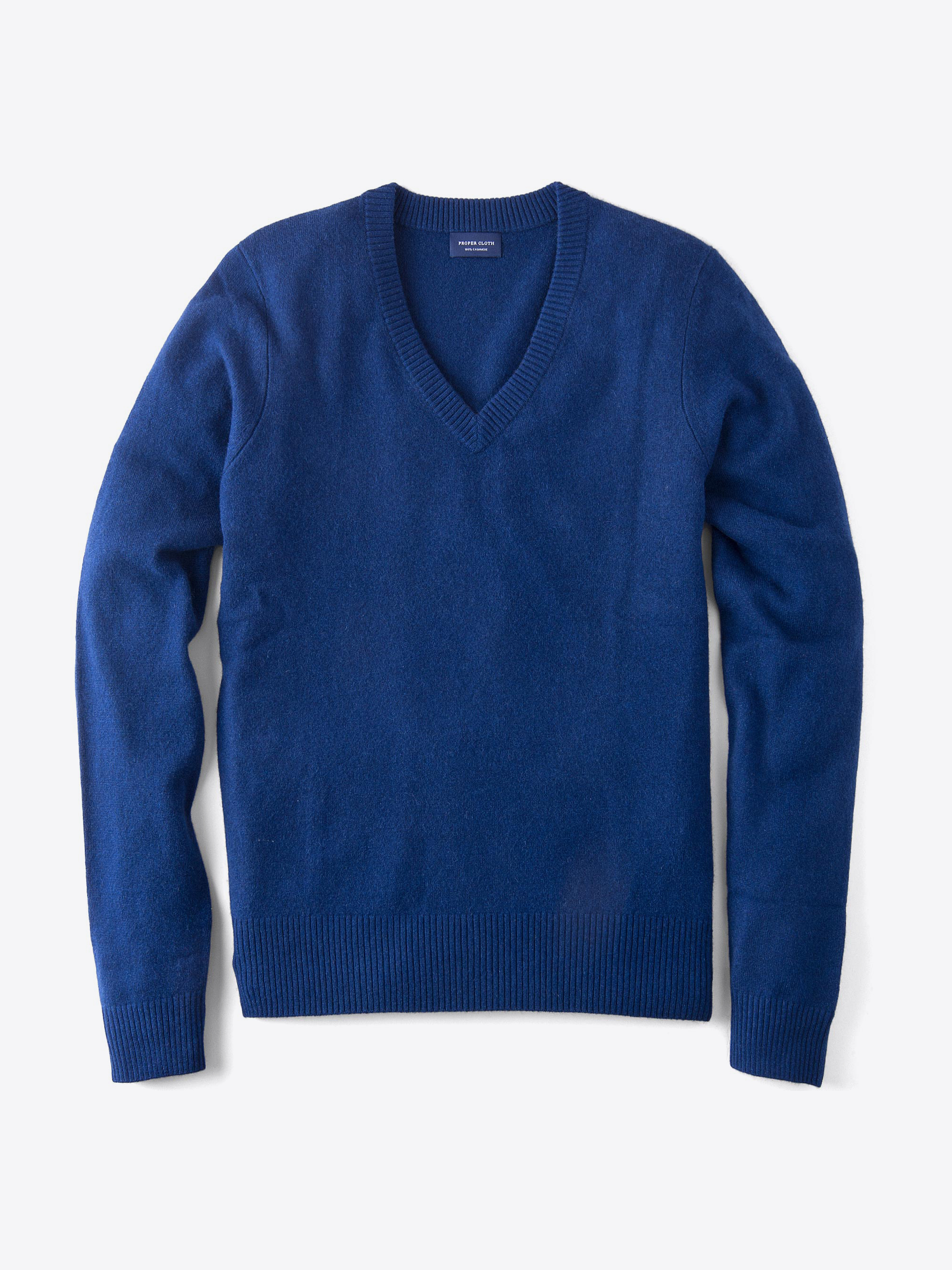 Zoom Image of Royal Blue Cashmere V-Neck Sweater