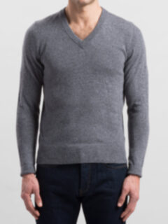 Grey Cashmere V-Neck Sweater Product Thumbnail 4