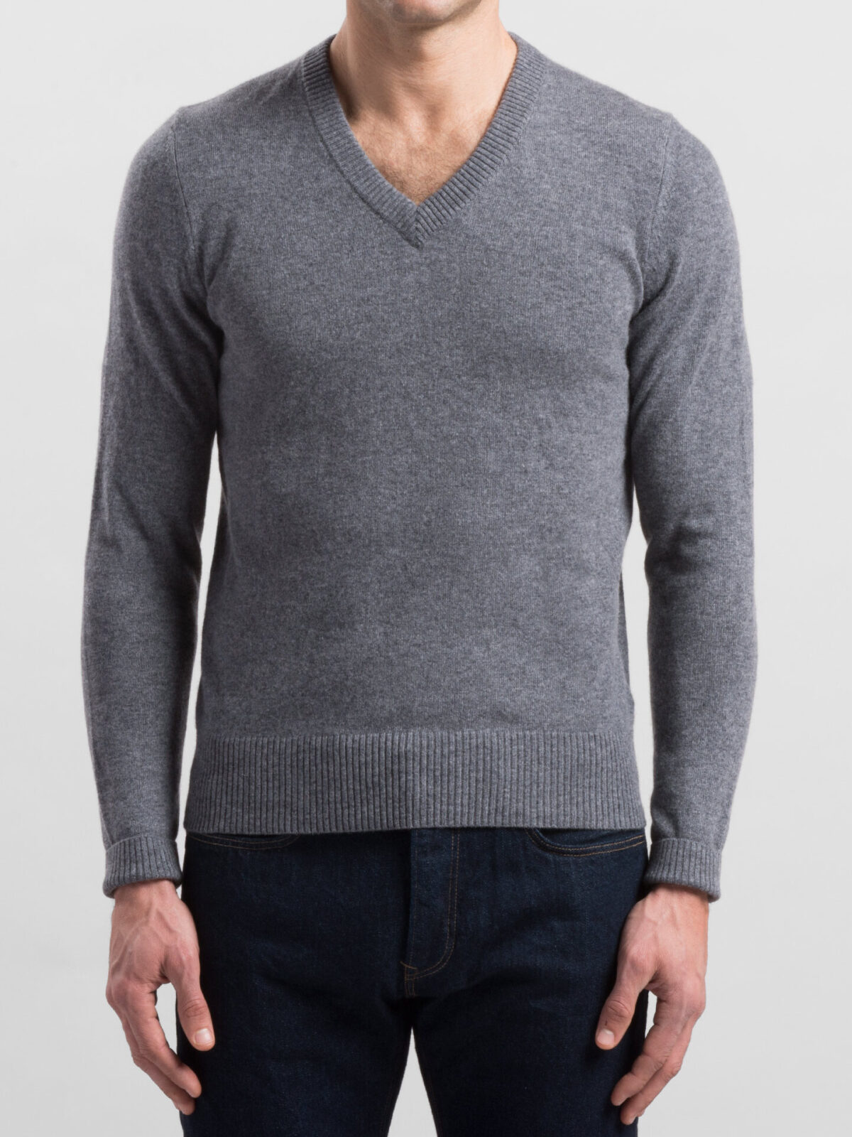 Grey Cashmere V-Neck Sweater
