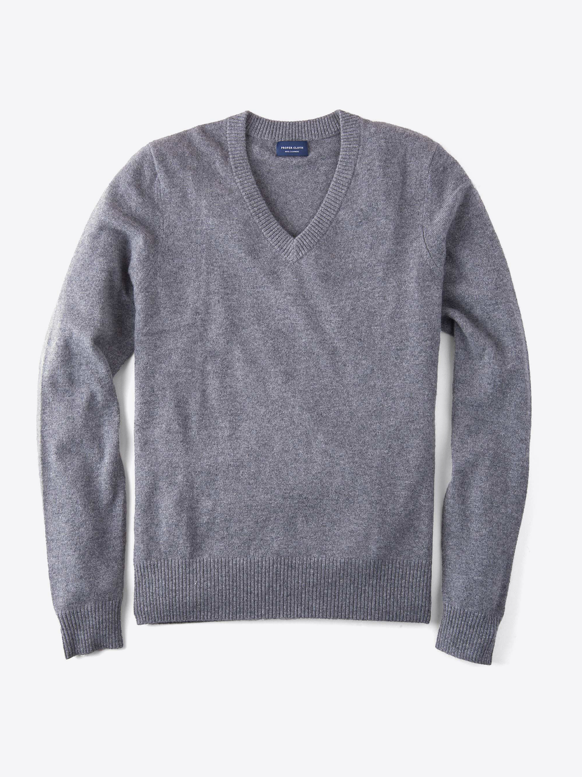 Zoom Image of Grey Cashmere V-Neck Sweater