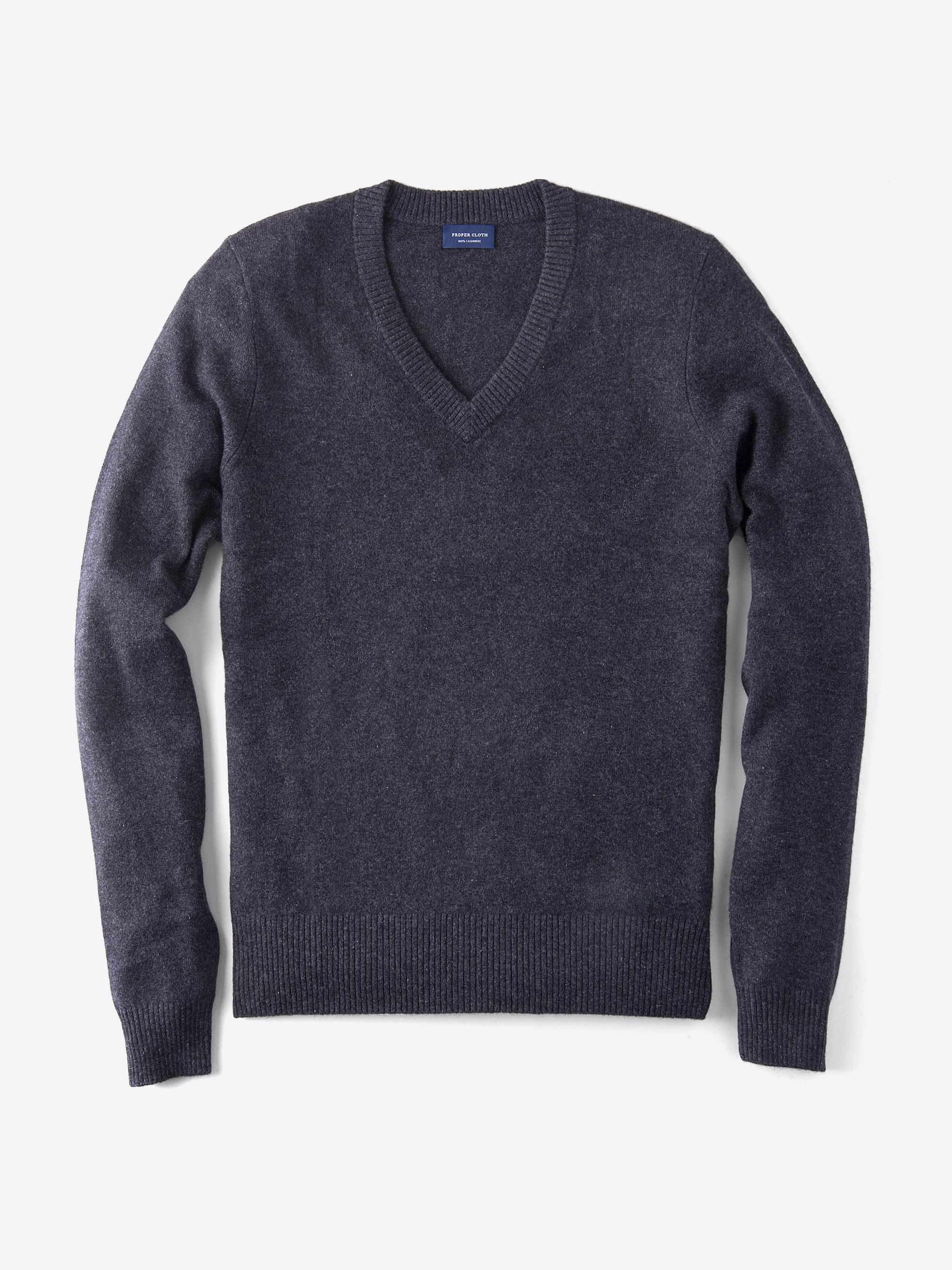 Zoom Image of Charcoal Cashmere V-Neck Sweater