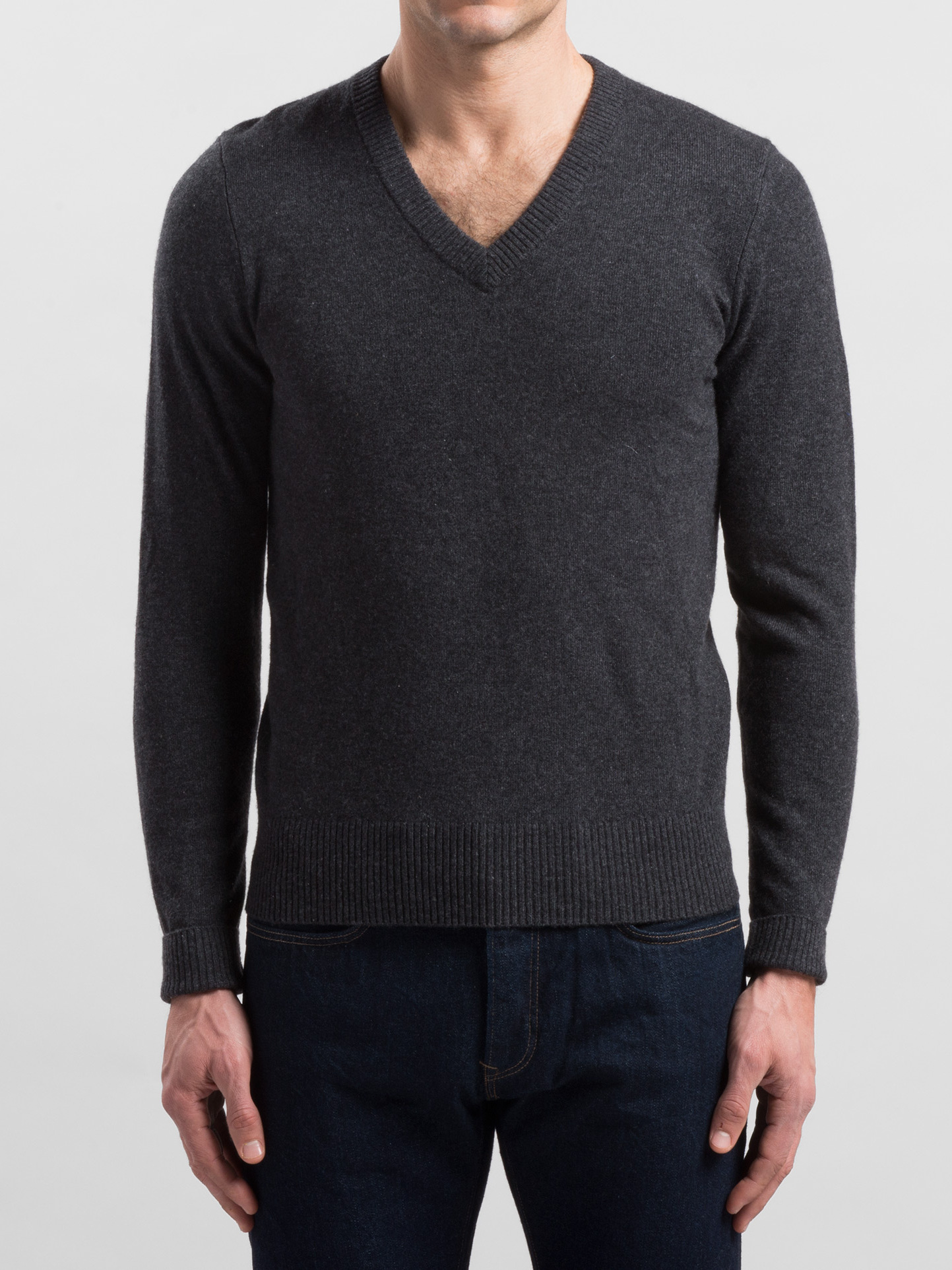 Charcoal Cashmere V-Neck Sweater by Proper Cloth